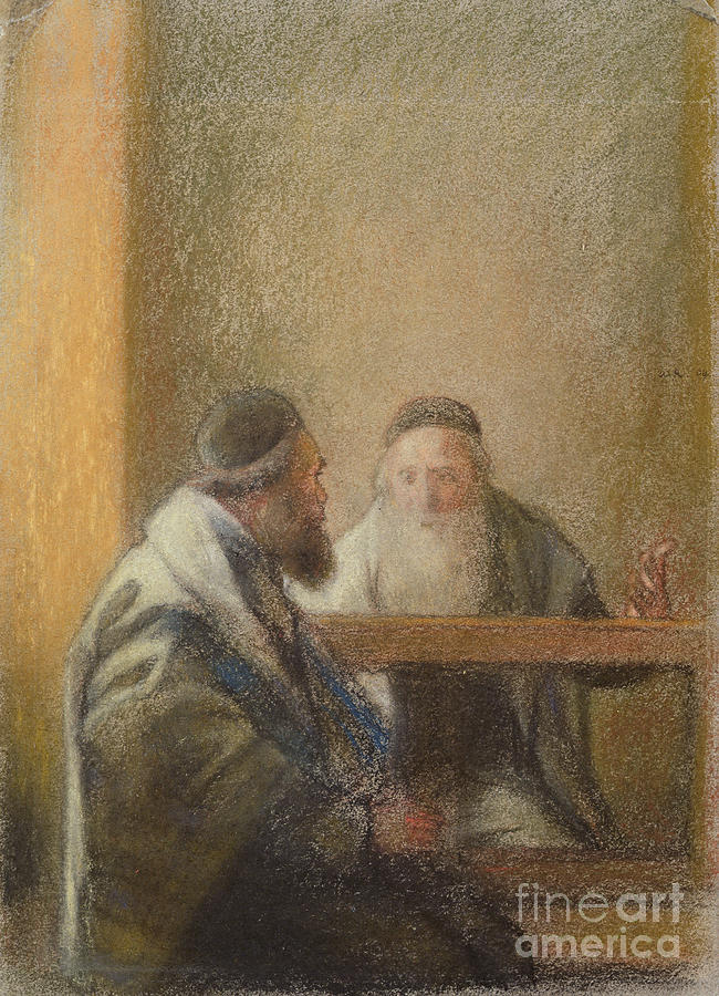 Interior With Two Rabbis Pastel Painting by William Rothenstein