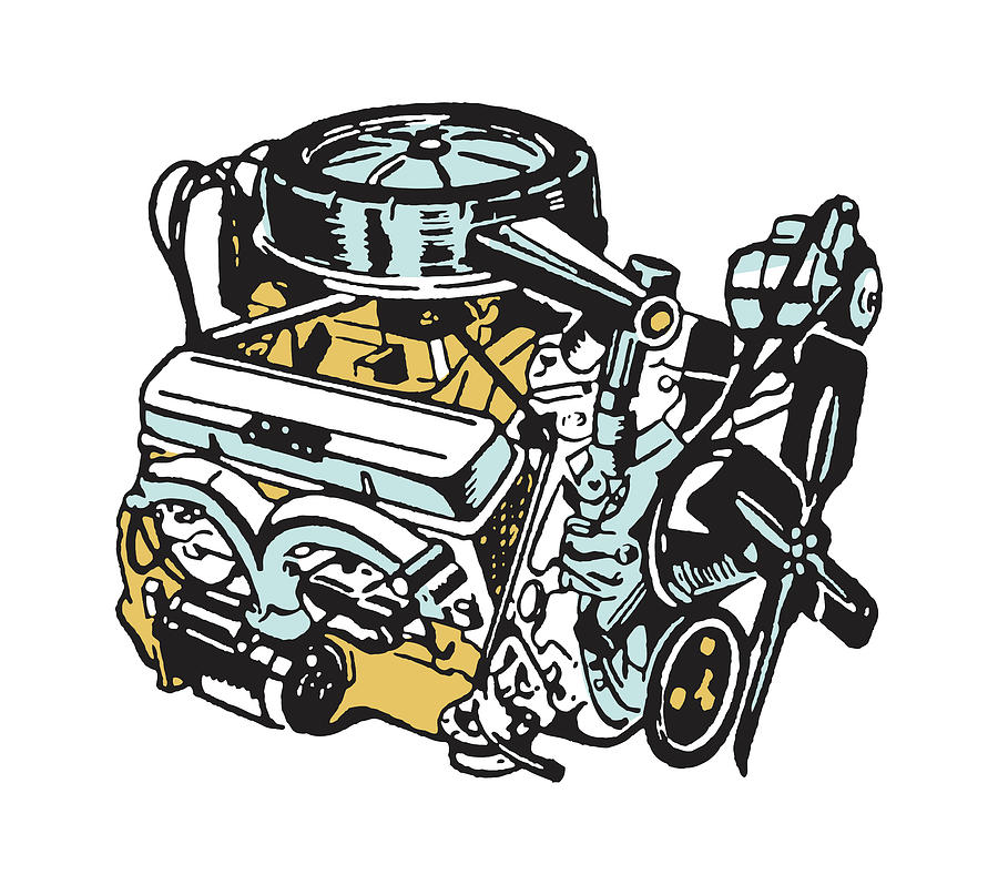 Transportation Drawing - Internal Combustion Engine by CSA Images