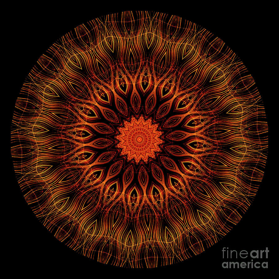 Intricate 10 orange, red and yellow mandala kaleidoscope Digital Art by Amy Cicconi