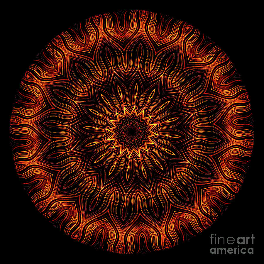 Intricate 11 orange, red and yellow mandala kaleidoscope Digital Art by Amy Cicconi