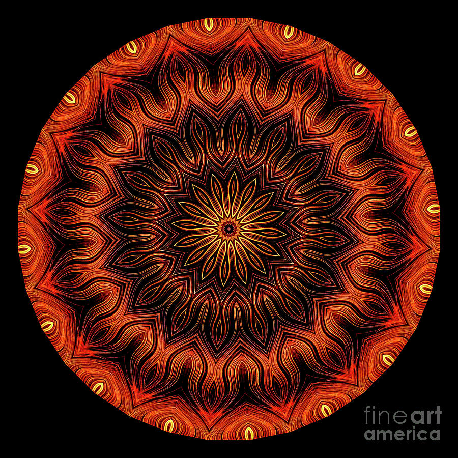 Intricate 14 orange, red and yellow mandala kaleidoscope Digital Art by Amy Cicconi