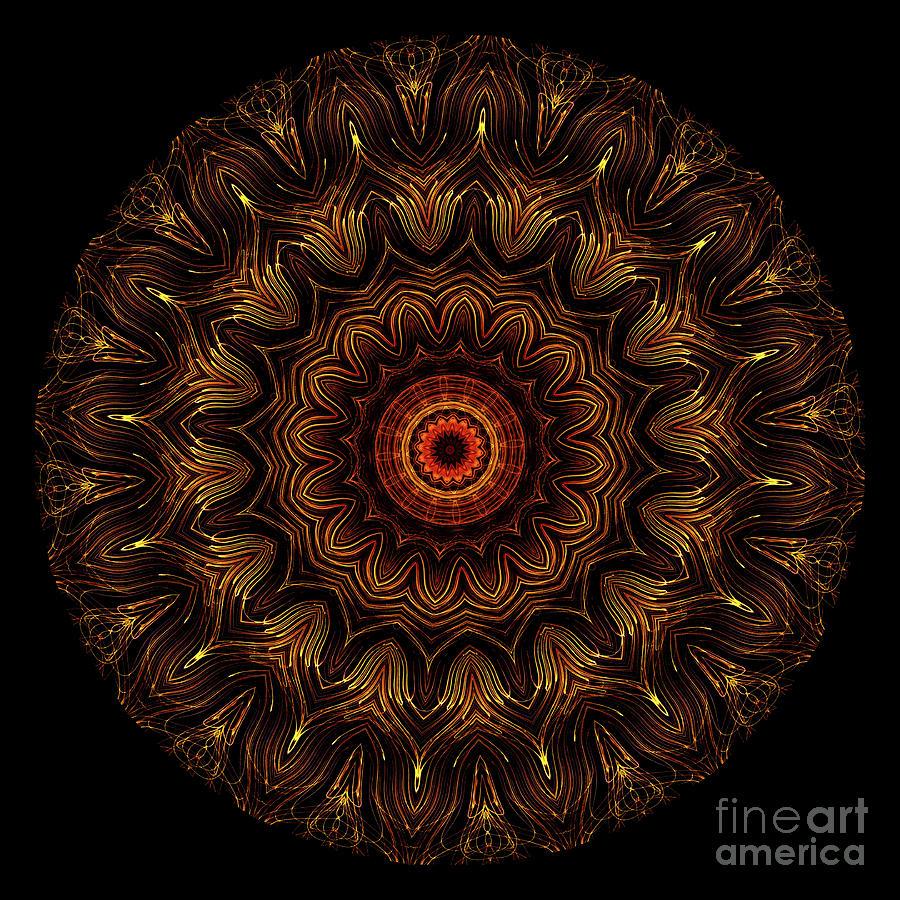 Intricate 15orange, red and yellow mandala kaleidoscope Digital Art by Amy Cicconi
