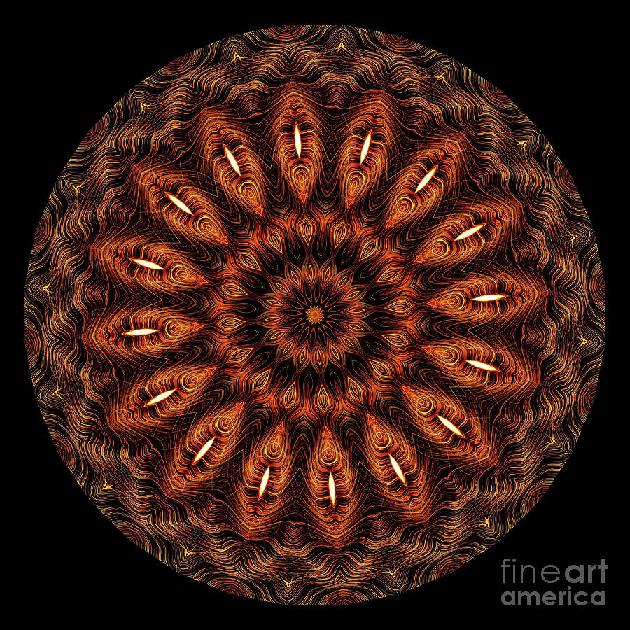 Intricate 17 orange, red and yellow mandala kaleidoscope Digital Art by Amy Cicconi