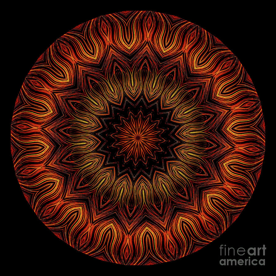 Intricate 18 orange, red and yellow mandala kaleidoscope Digital Art by Amy Cicconi