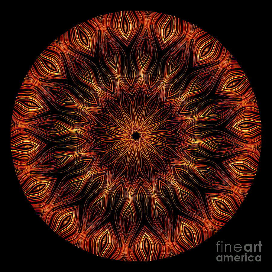 Intricate 19 orange, red and yellow mandala kaleidoscope Digital Art by Amy Cicconi
