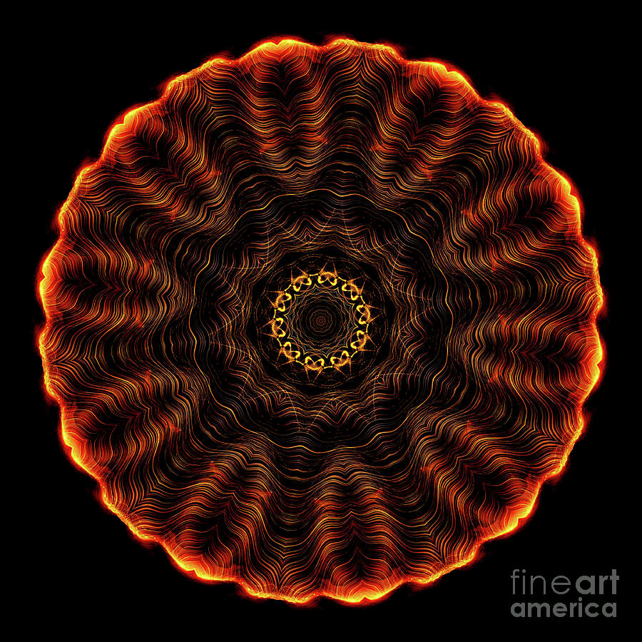 Intricate 2 orange, red and yellow mandala kaleidoscope Digital Art by Amy Cicconi
