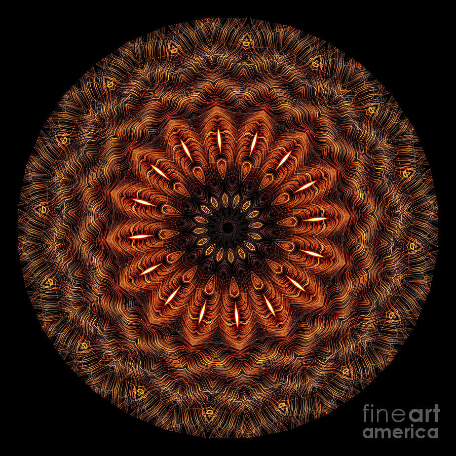 Intricate 20 orange, red and yellow mandala kaleidoscope Digital Art by Amy Cicconi