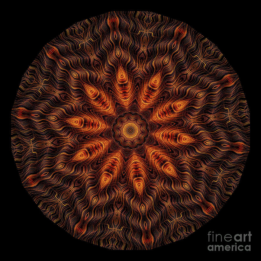 Intricate 21 orange, red and yellow mandala kaleidoscope Digital Art by Amy Cicconi