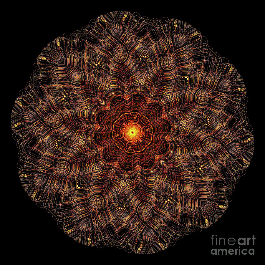 Intricate 22 orange, red and yellow mandala kaleidoscope Digital Art by Amy Cicconi