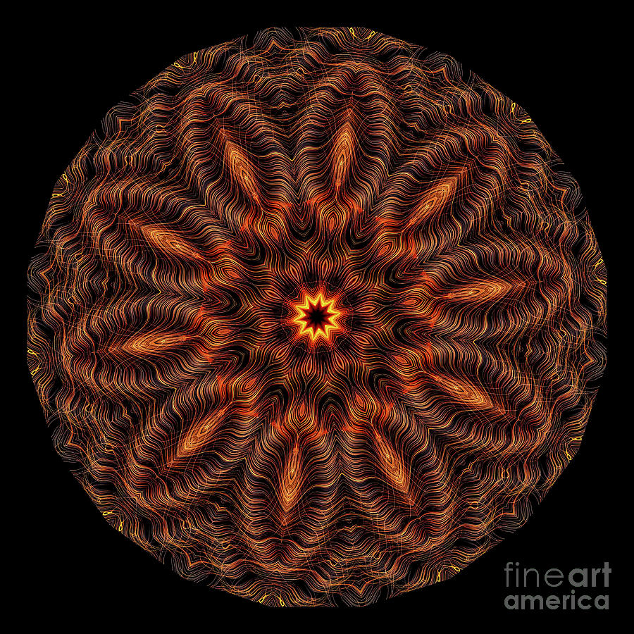 Intricate 25 orange, red and yellow mandala kaleidoscope Digital Art by Amy Cicconi