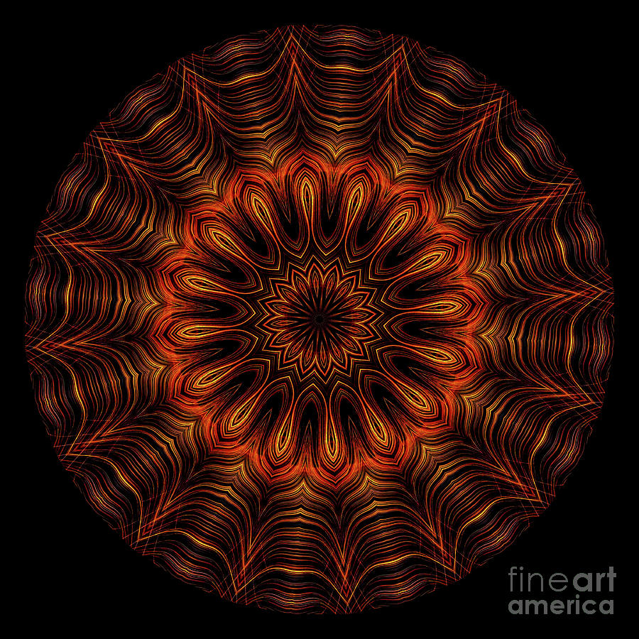 Abstract Digital Art - Intricate 26 orange, red and yellow mandala kaleidoscope by Amy Cicconi