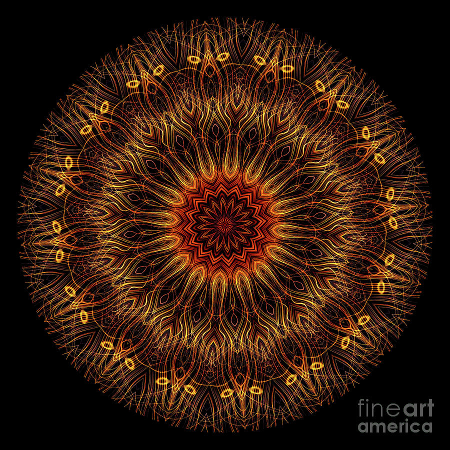Intricate 28 orange, red and yellow mandala kaleidoscope Digital Art by Amy Cicconi