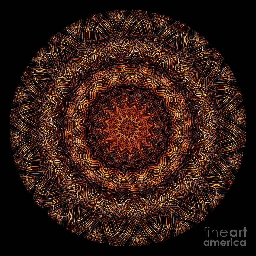 Intricate 30 orange, red and yellow mandala kaleidoscope Digital Art by Amy Cicconi