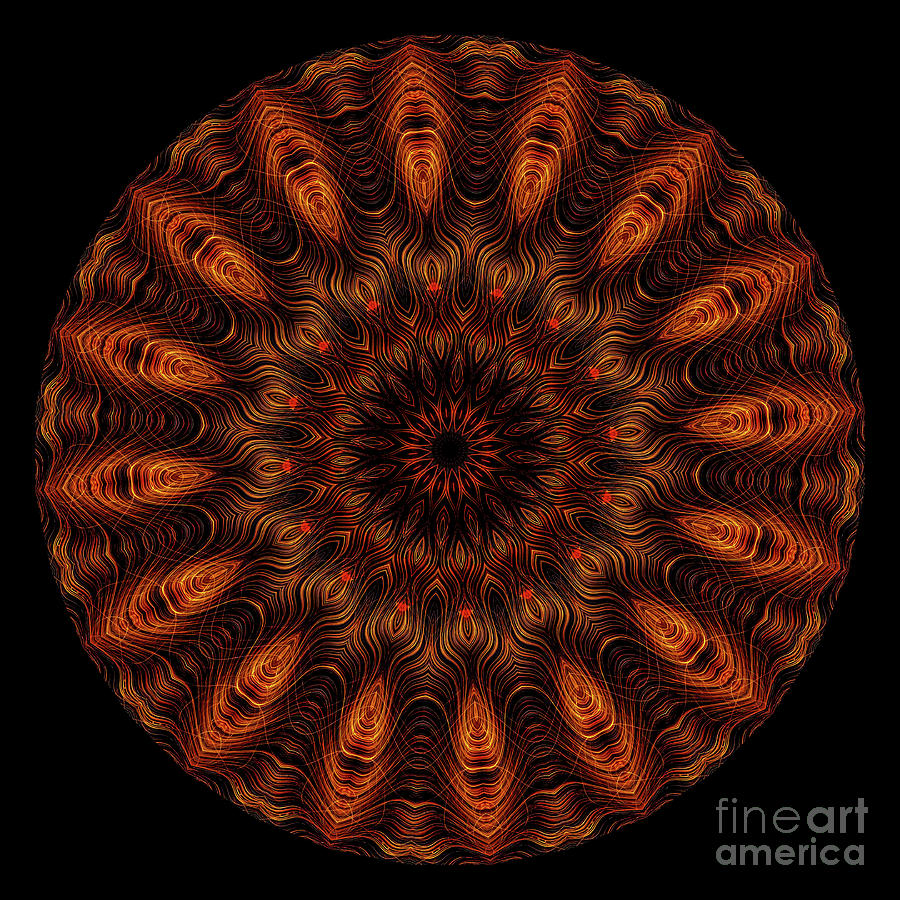Intricate 31 orange, red and yellow mandala kaleidoscope Digital Art by Amy Cicconi