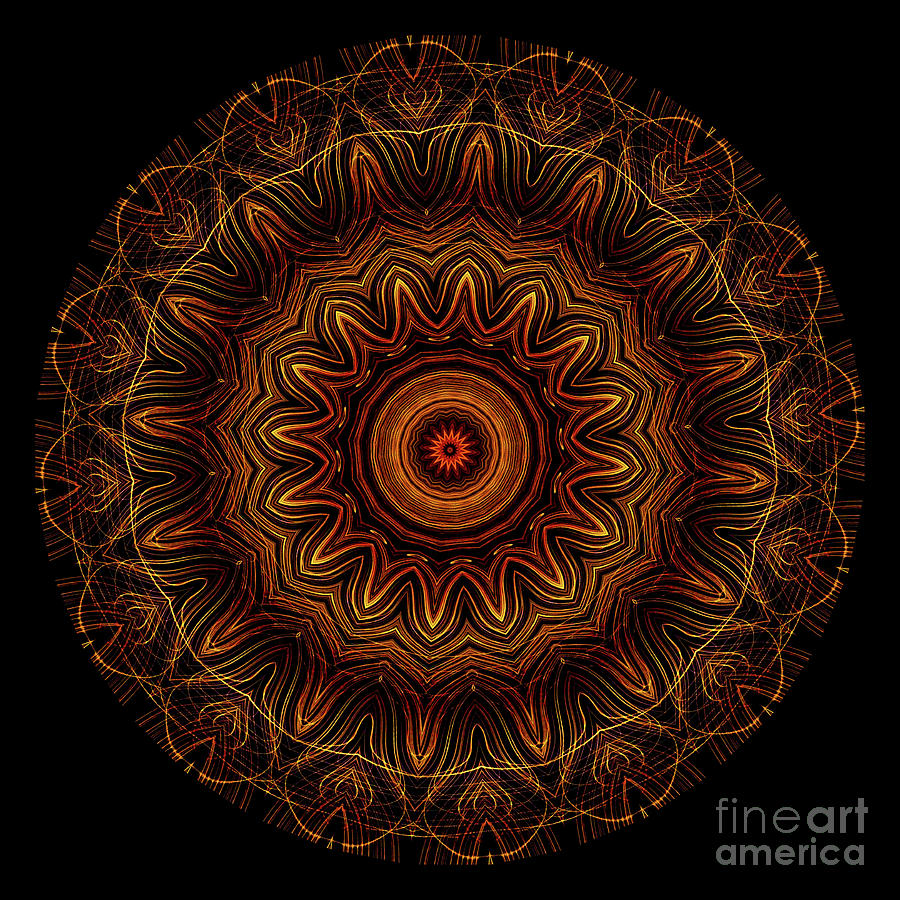 Intricate 33 orange, red and yellow mandala kaleidoscope Digital Art by Amy Cicconi