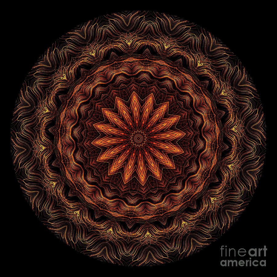 Intricate 34 orange, red and yellow mandala kaleidoscope Digital Art by Amy Cicconi