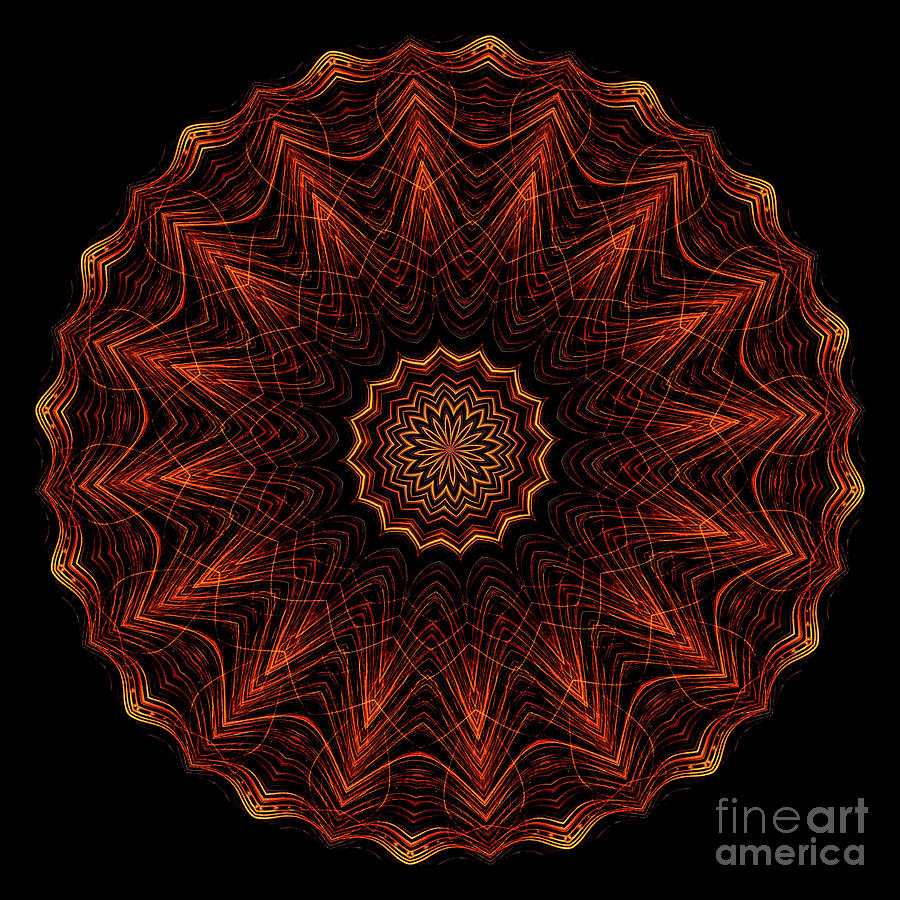 Intricate 35 orange, red and yellow mandala kaleidoscope Digital Art by Amy Cicconi