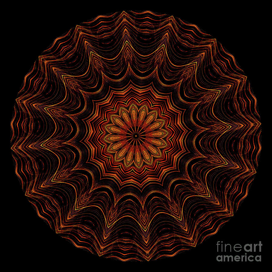 Intricate 36 orange, red and yellow mandala kaleidoscope Digital Art by Amy Cicconi