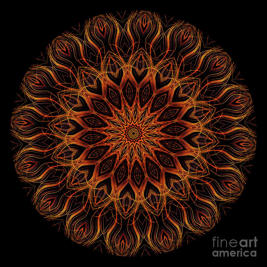 Intricate 37 orange, red and yellow mandala kaleidoscope Digital Art by Amy Cicconi