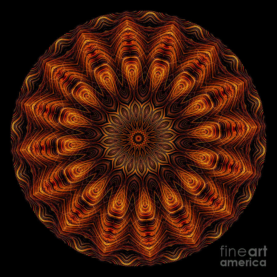 Intricate 38 Orange, Red And Yellow Mandala Kaleidoscope Digital Art by Amy Cicconi