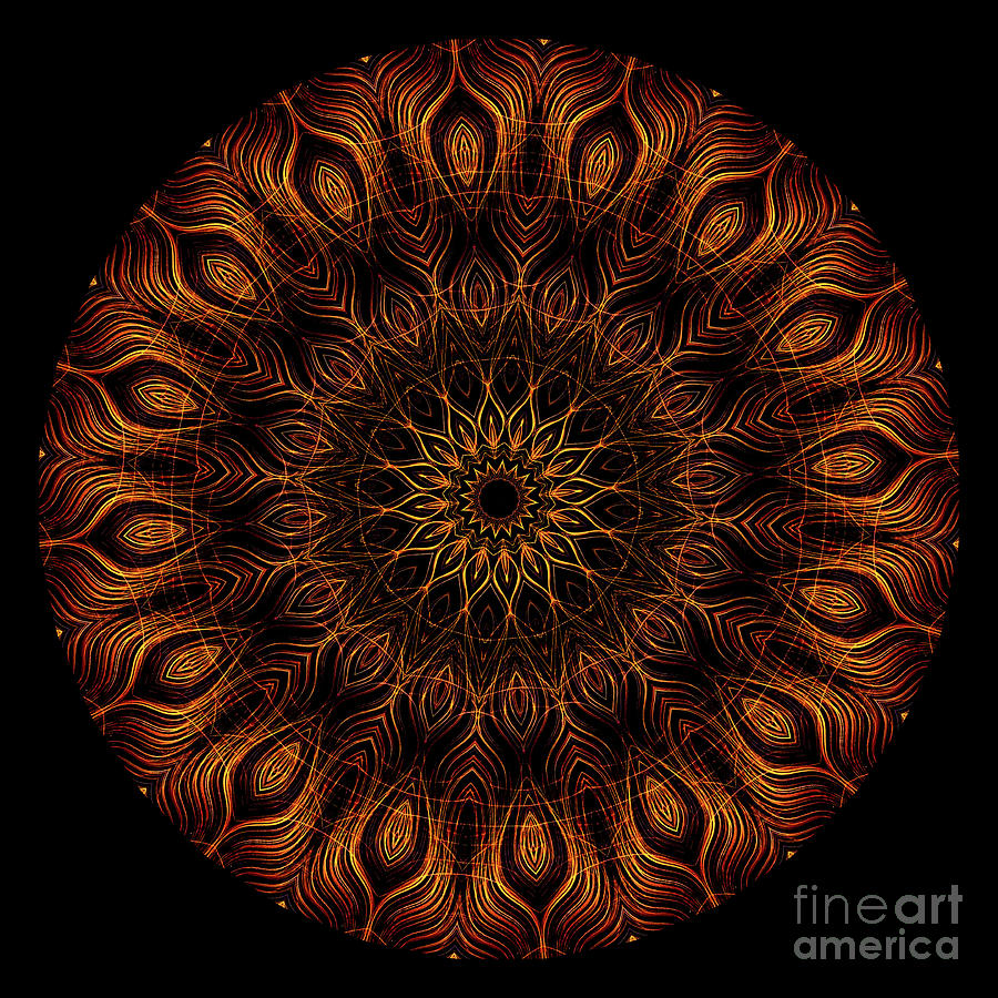 Intricate 4 orange, red and yellow mandala kaleidoscope Digital Art by Amy Cicconi
