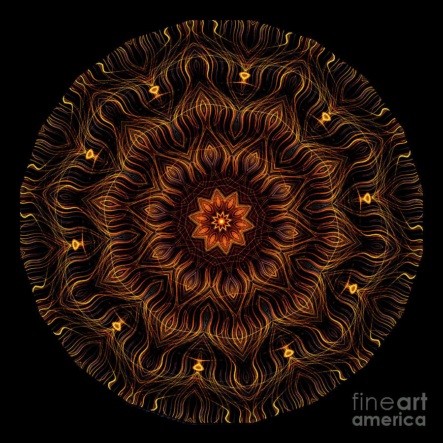 Intricate 5 orange, red and yellow mandala kaleidoscope Digital Art by Amy Cicconi