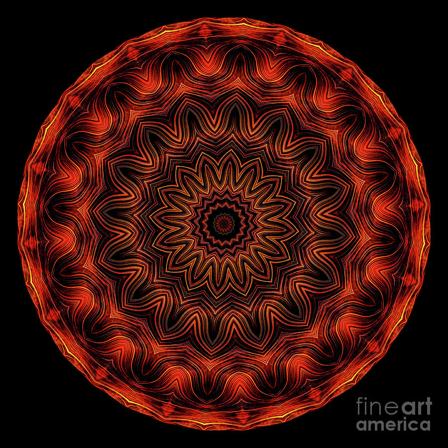 Intricate 6 orange, red and yellow mandala kaleidoscope Digital Art by Amy Cicconi