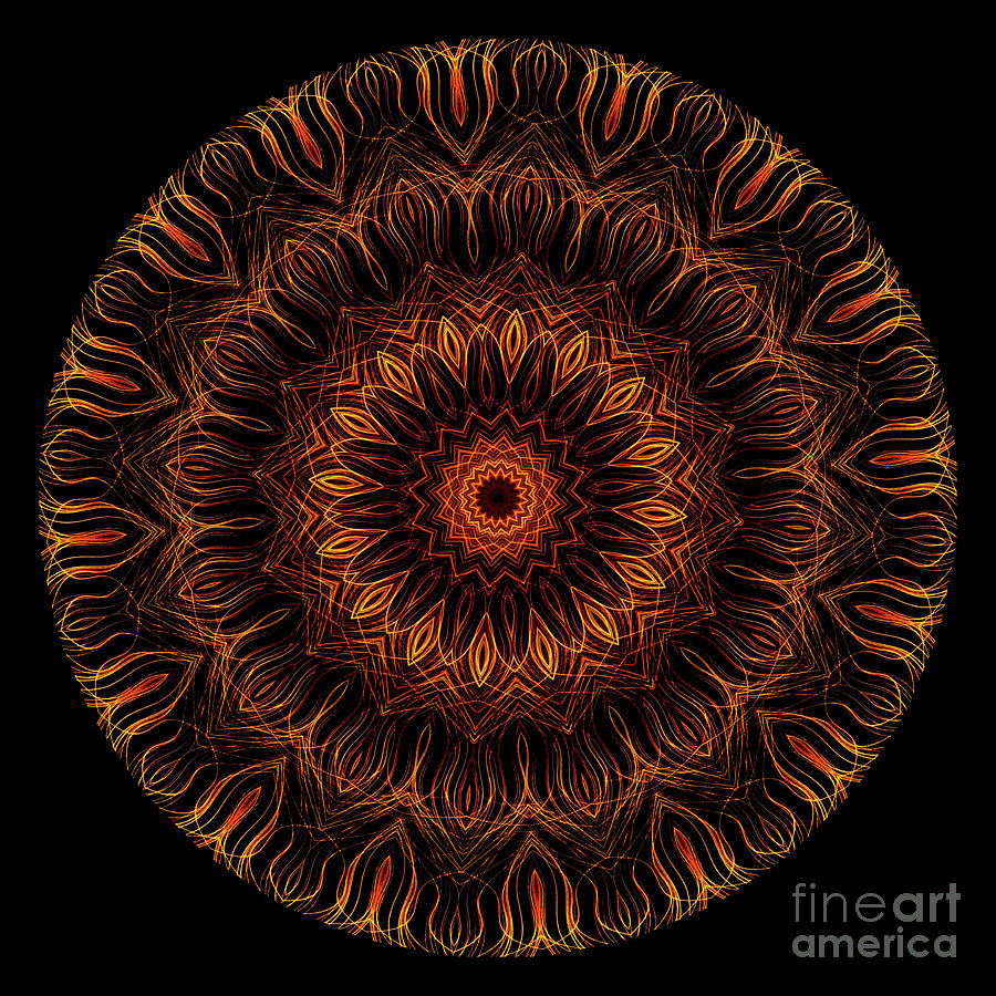 Intricate 7 orange, red and yellow mandala kaleidoscope Digital Art by Amy Cicconi