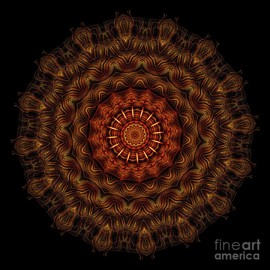 Intricate 8 orange, red and yellow mandala kaleidoscope Digital Art by Amy Cicconi