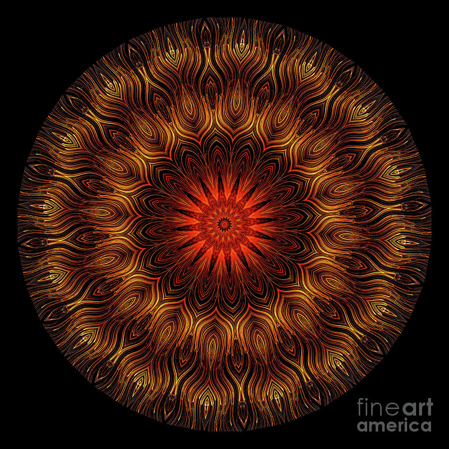 Intricate 9 orange, red and yellow mandala kaleidoscope Digital Art by Amy Cicconi