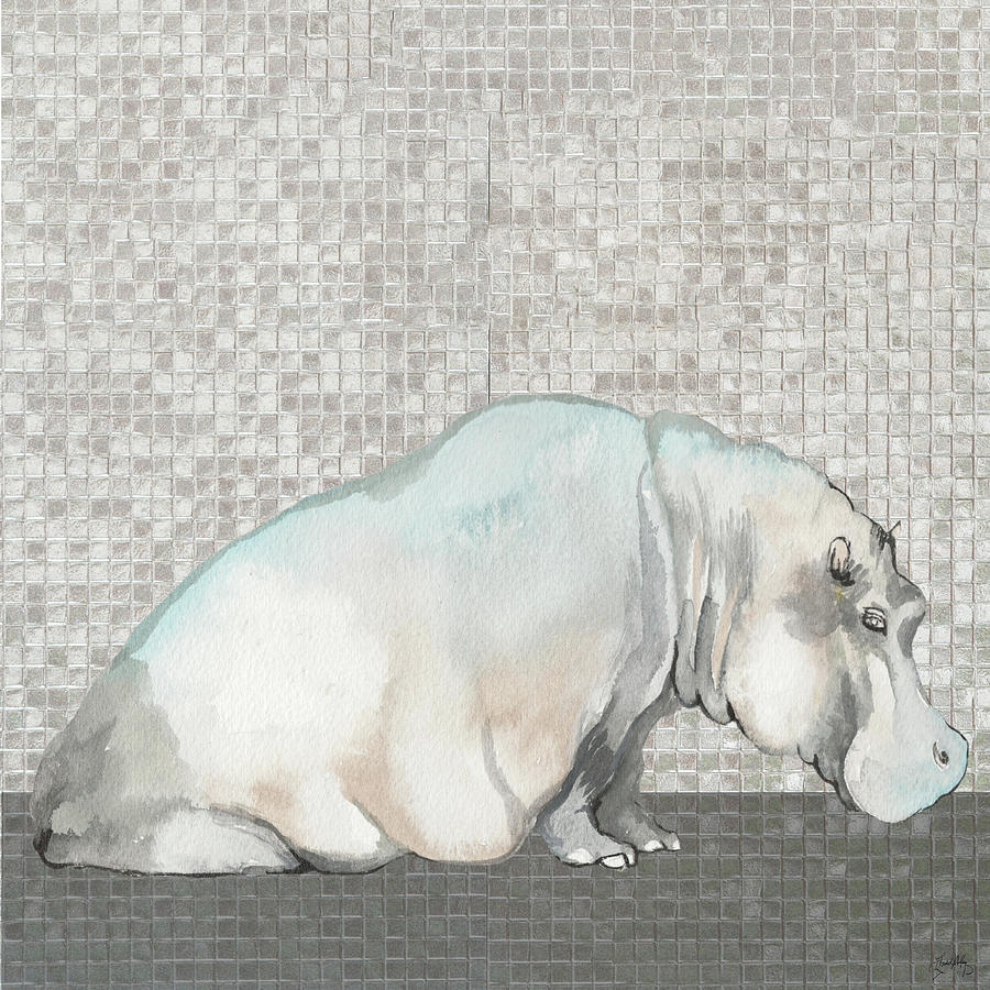 Animal Mixed Media - Introspective Hippo by Elizabeth Medley
