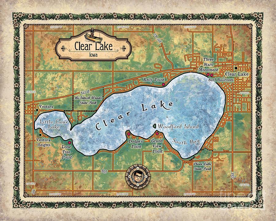 Iowa Clear Lake Custom Map custom map art Painting by Lisa Middleton