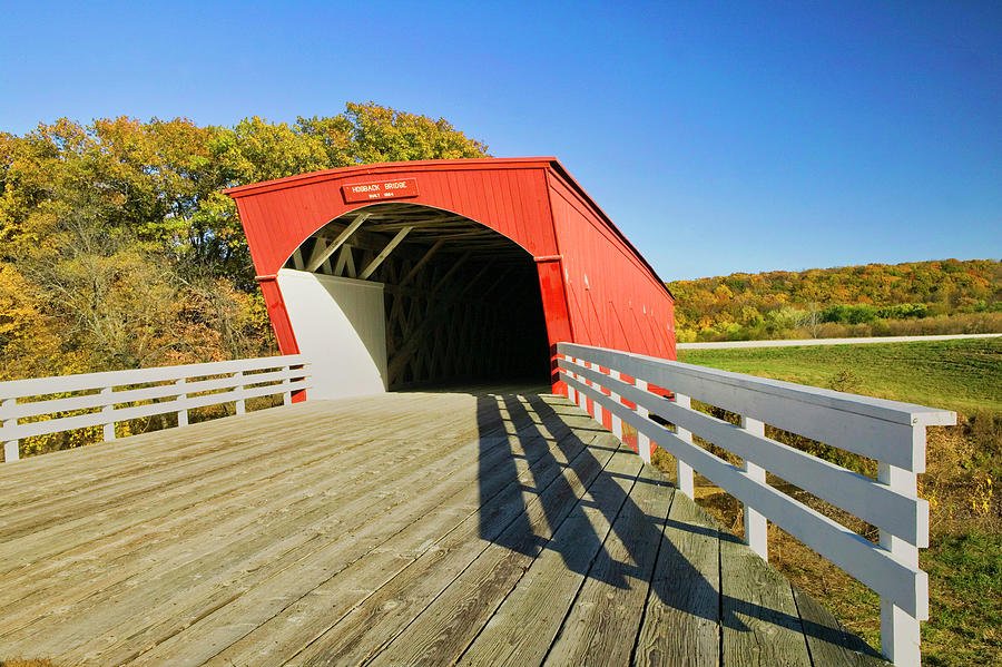Iowa, Madison County, Hogback Covered Bridge Digital Art by Walter Bibikow