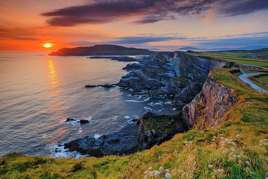 Ireland, Kerry, Portmagee, View Of The So-called Kerry Cliffs, The Highest Along The Ring Of Kerry, Looking Towards Valentia Island In The Background Digital Art by Riccardo Spila