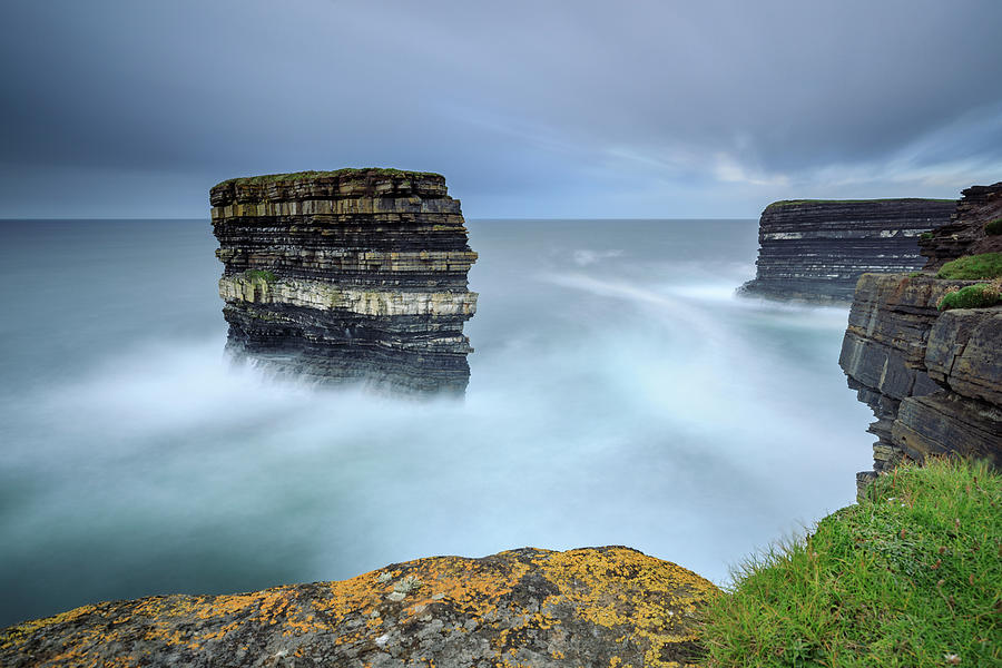 Ireland, Mayo, Ballina, View Of The Imposing Downpatrick Head Sea Stack From The Surrounding Cliffs, Near The Seaside Village Of Killala And One Of The Highlights Of The Wild Atlantic Way Digital Art by Riccardo Spila