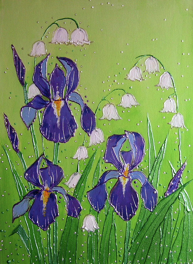 Iris Painting - Iris And Canterbury Bells by Angie Livingstone