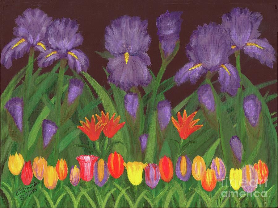 Irises and Tulips Painting by Elizabeth Mauldin