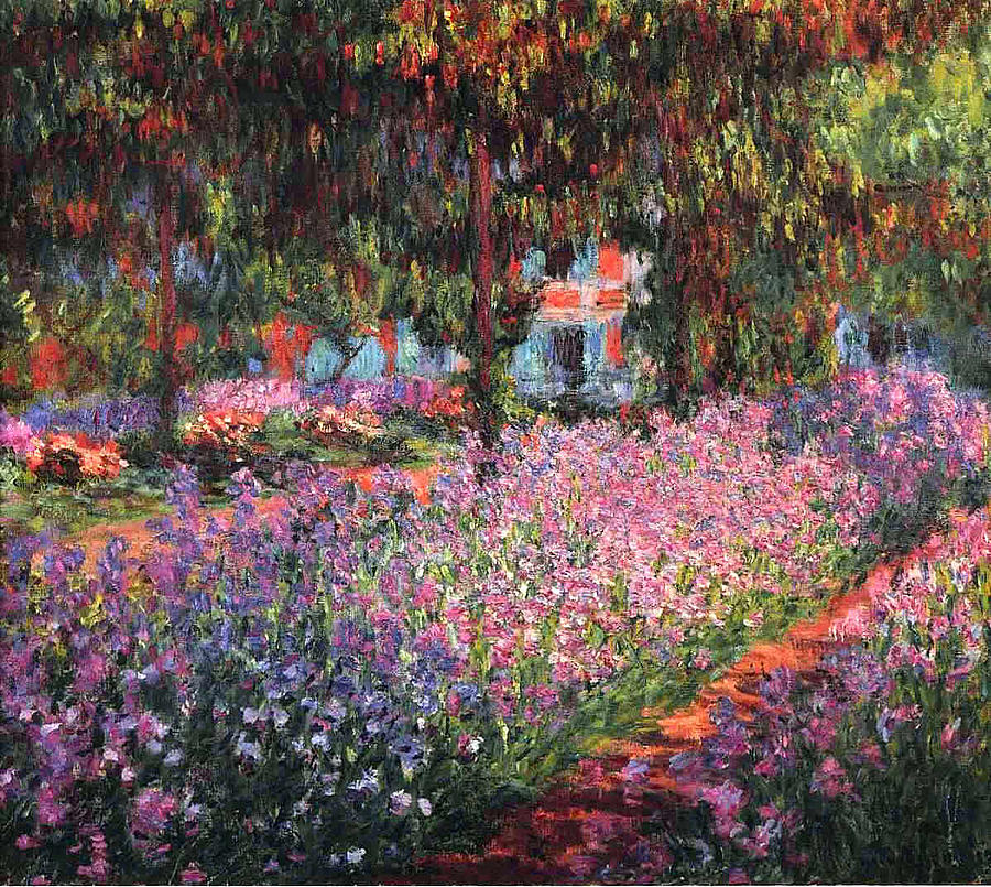 8 by 8 3dRose ft_203697_1 Print of Monet Painting Irises in Garden Framed Tile 