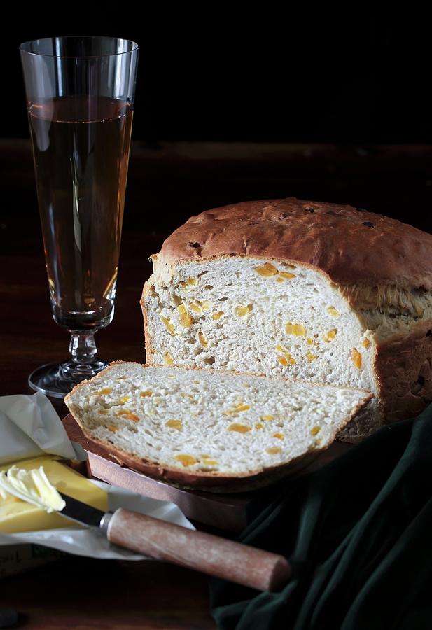 Irish Barmbrack Bread With Dried Apricots And Butter Photograph by Yelena Strokin