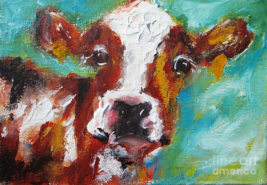 Irish Cow On Green-oct-18 Painting by Mary Cahalan Lee - aka PIXI