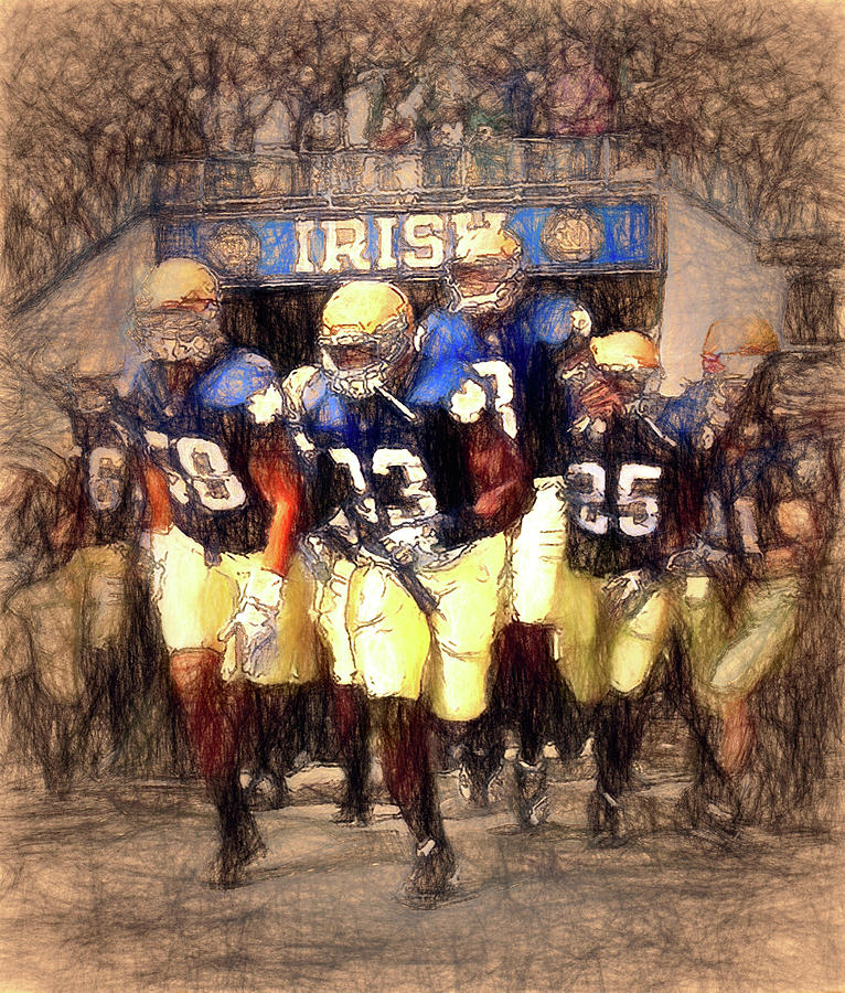 Football Painting - Irish in Sketch South Bend by John Farr