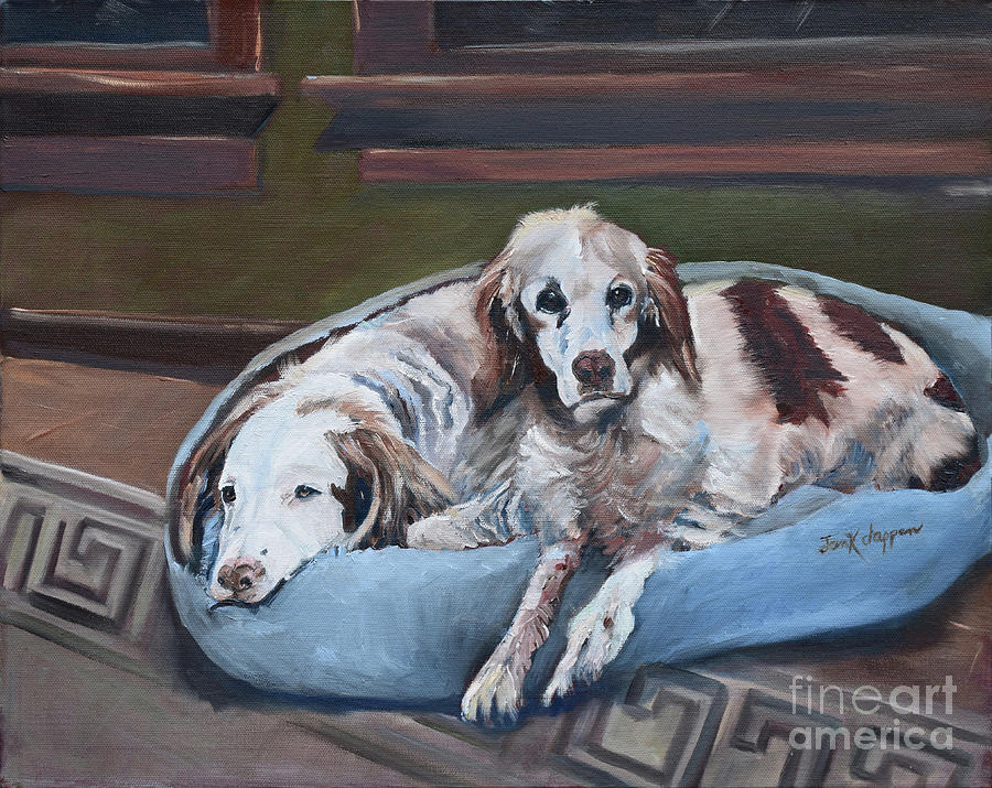 Irish Red and White Setters - Archer Dogs Painting by Jan Dappen