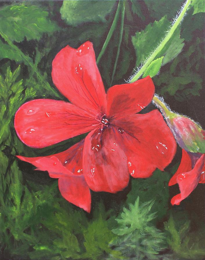 Irish Red Flower Painting by Robert Clark