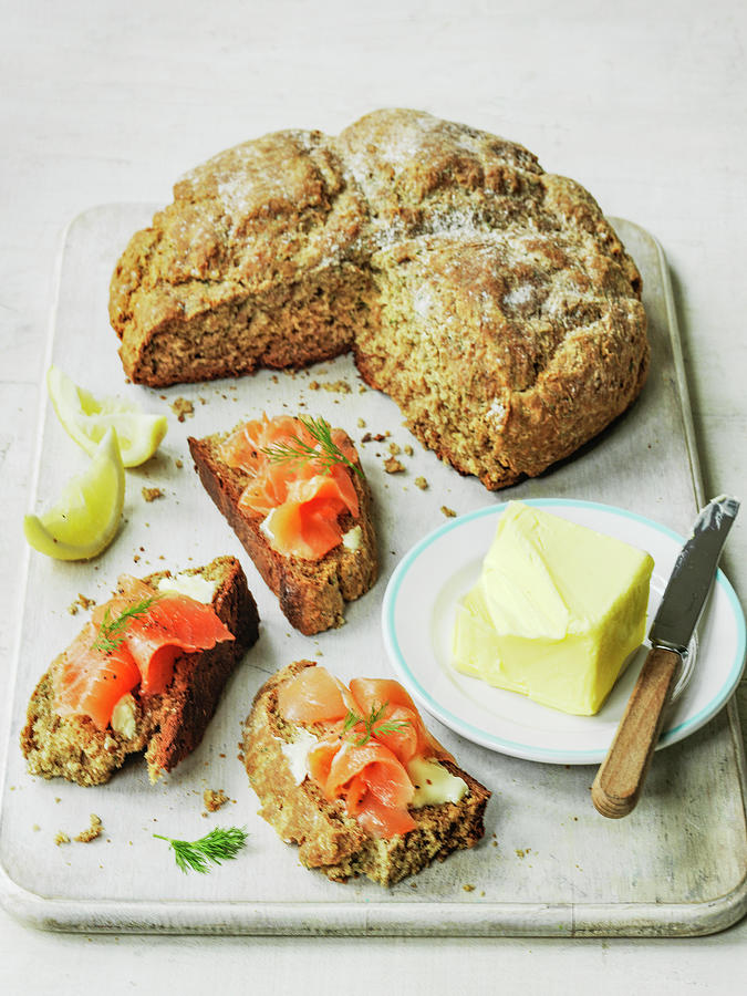 Irish Soda Bread And Smoked Salmon With Butter And Squeezed Lemon Photograph by Michael Paul