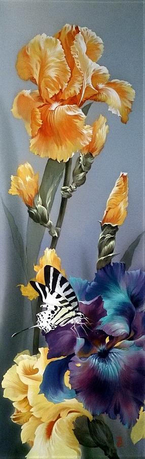 Iris Flower with Butterfly Painting by Alina Oseeva