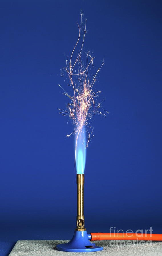 Chemical Photograph - Iron Filings In A Bunsen Flame by Martyn F. Chillmaid/science Photo Library