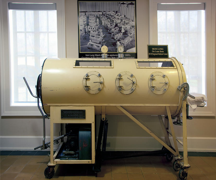 Iron lung (c. 1933) used to breathe for polio patients until 1955 when polio vaccine became available is located in the Mobile Medical Museum, Mobile, Alabama Painting by Carol Highsmith