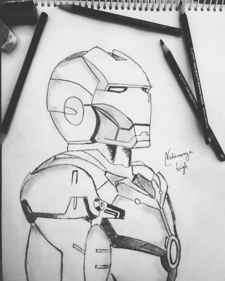 Hand painted using markers and colored pencils. Iron Man with chrome armor.  Hope you like it. : r/Marvel