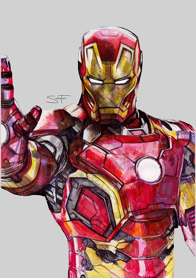 Iron man drawing Mixed Media by Victoria Dmitrieva | Pixels