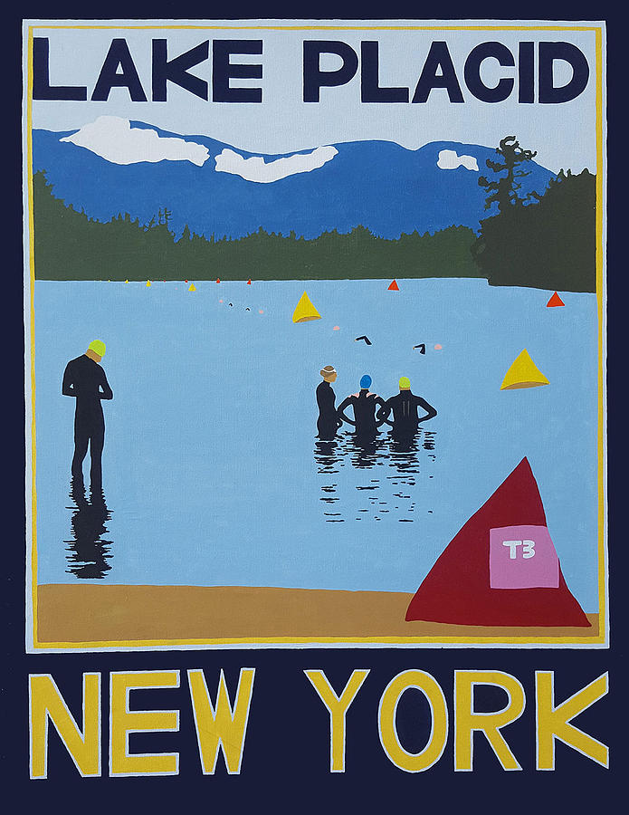 Iron Man Painting - Ironman Lake Placid Swim Poster by Joanne Orce